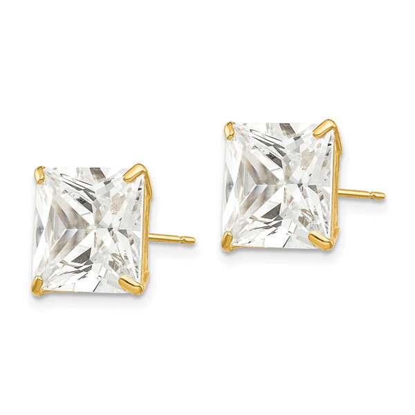 14KT Yellow Gold 10MM Square Cubic Zirconia Stud Earrings