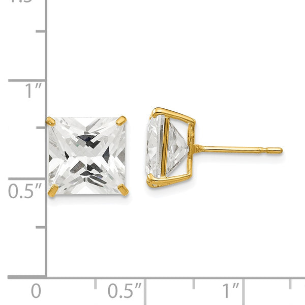 14KT Yellow Gold 10MM Square Cubic Zirconia Stud Earrings