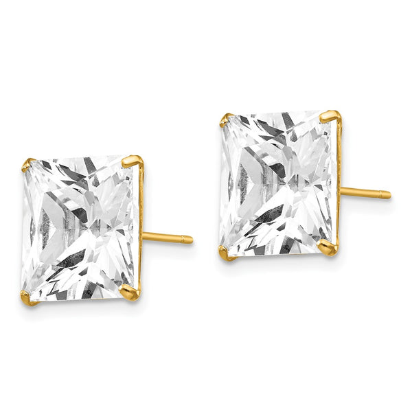 14KT Yellow Gold 11MM Square Cubic Zirconia Stud Earrings