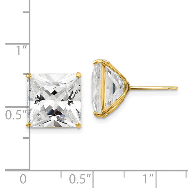 14KT Yellow Gold 11MM Square Cubic Zirconia Stud Earrings