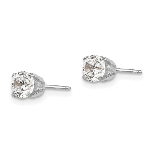 14KT White Gold 4.5MM Round Cubic Zirconia Stud Earrings