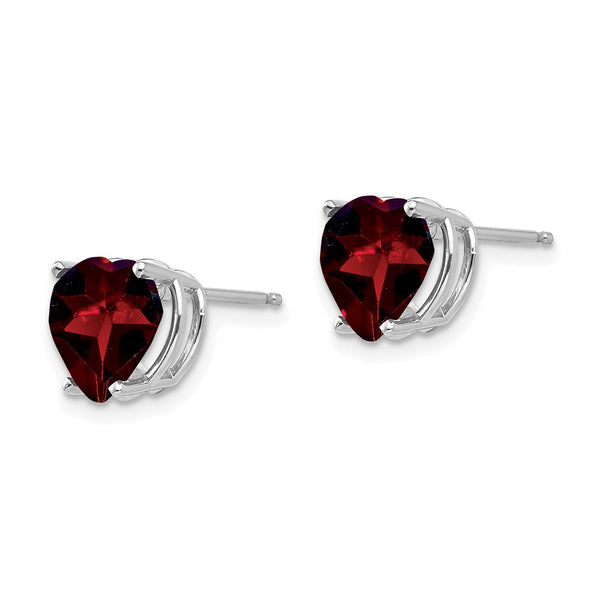 8MM Heart Shape Garnet Stud Earrings in 14KT White Gold