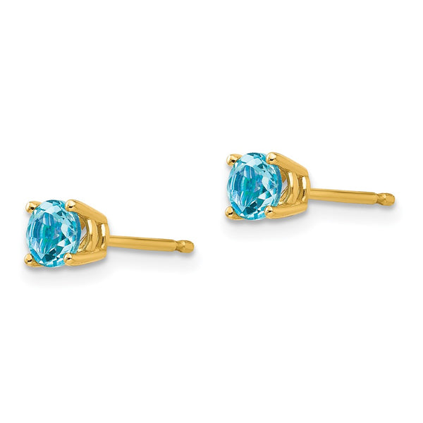 4MM Round Swiss Blue Topaz Stud Earrings in 14KT Yellow Gold