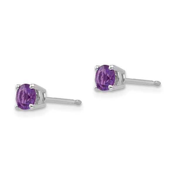 4MM Round Amethyst Stud Earrings in 14KT White Gold