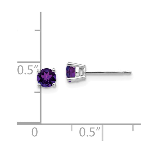 4MM Round Amethyst Stud Earrings in 14KT White Gold