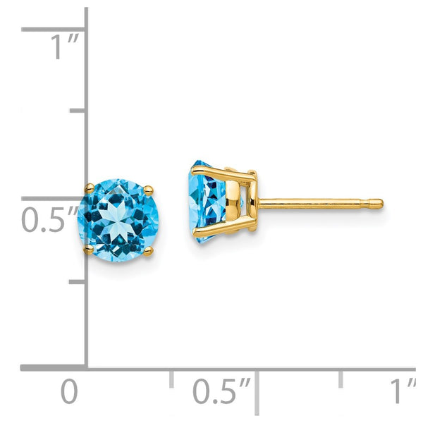 6MM Round Swiss Blue Topaz Stud Earrings in 14KT Yellow Gold