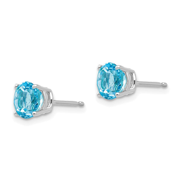 6MM Round Swiss Blue Topaz Stud Earrings in 14KT White Gold