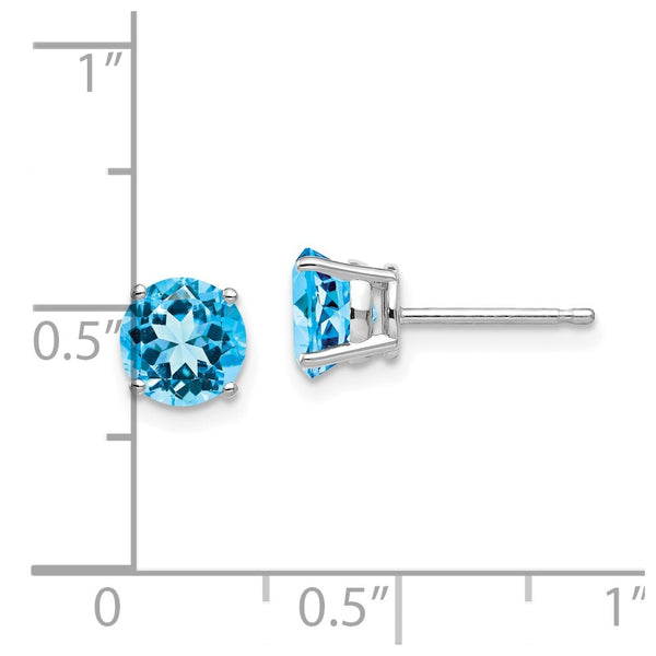 6MM Round Swiss Blue Topaz Stud Earrings in 14KT White Gold