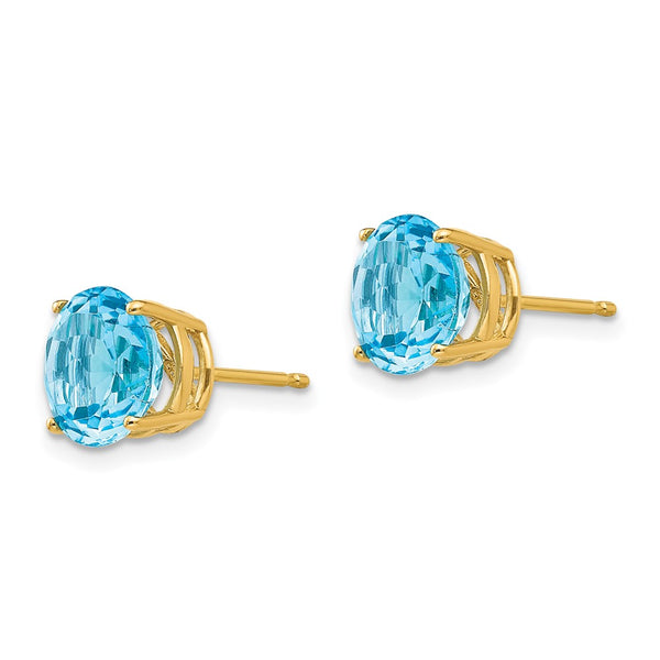 8MM Round Swiss Blue Topaz Stud Earrings in 14KT Yellow Gold