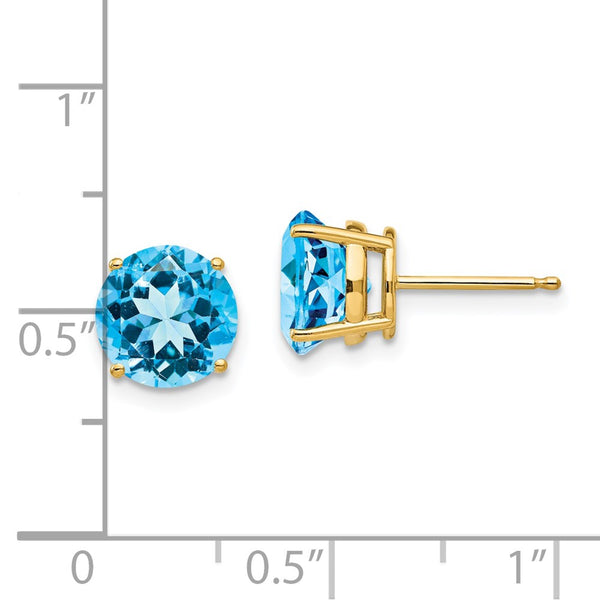 8MM Round Swiss Blue Topaz Stud Earrings in 14KT Yellow Gold