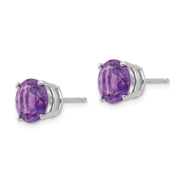 8MM Round Amethyst Stud Earrings in 14KT White Gold