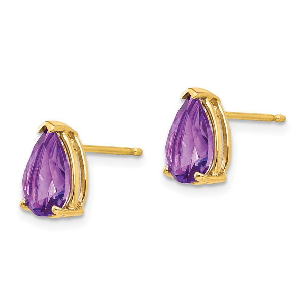 9X6MM Pear Amethyst Stud Earrings in 14KT Yellow Gold