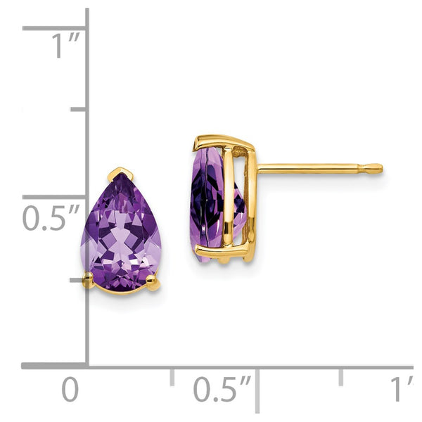 9X6MM Pear Amethyst Stud Earrings in 14KT Yellow Gold