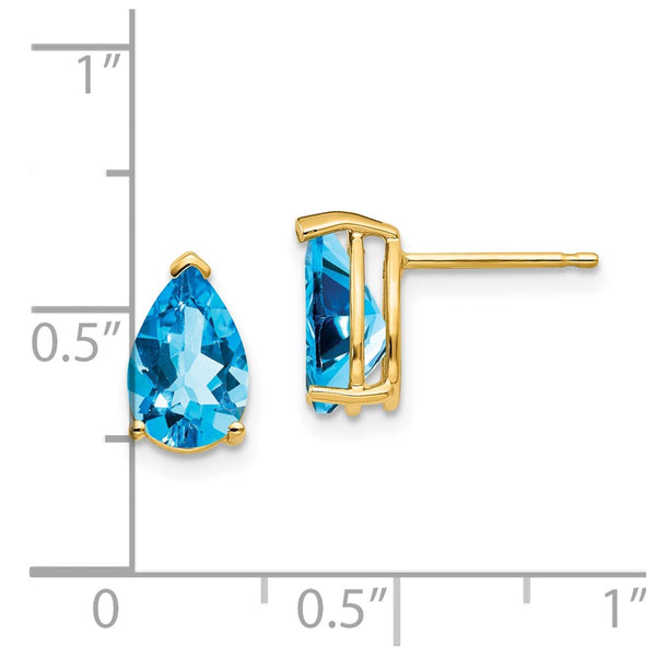 9X6MM Pear Swiss Blue Topaz Stud Earrings in 14KT Yellow Gold