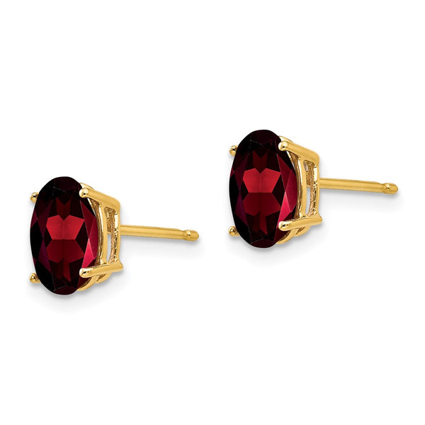 8X6MM Oval Garnet Stud Earrings in 14KT Yellow Gold