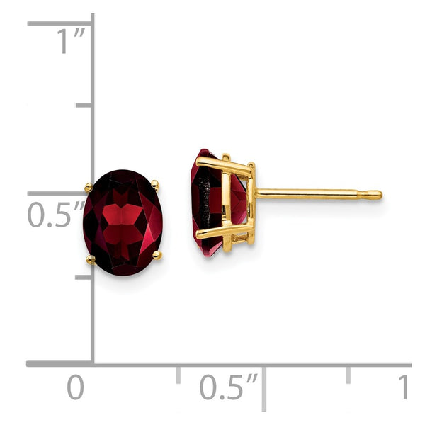 8X6MM Oval Garnet Stud Earrings in 14KT Yellow Gold