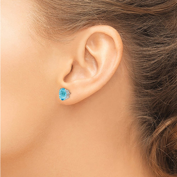 8X6MM Oval Swiss Blue Topaz Stud Earrings in 14KT White Gold