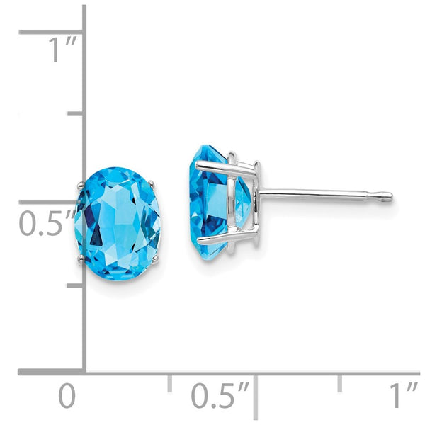 8X6MM Oval Swiss Blue Topaz Stud Earrings in 14KT White Gold