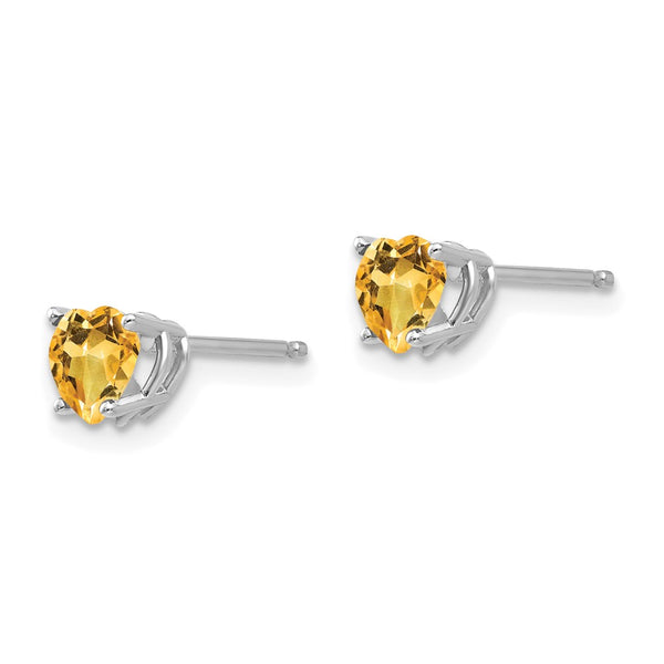 5MM Heart Shape Citrine Stud Earrings in 14KT White Gold