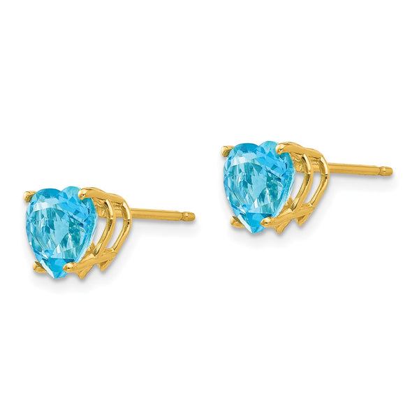 7MM Heart Shape Swiss Blue Topaz Stud Earrings in 14KT Yellow Gold