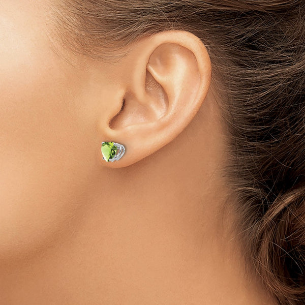 7MM Heart Shape Peridot Stud Earrings in 14KT White Gold