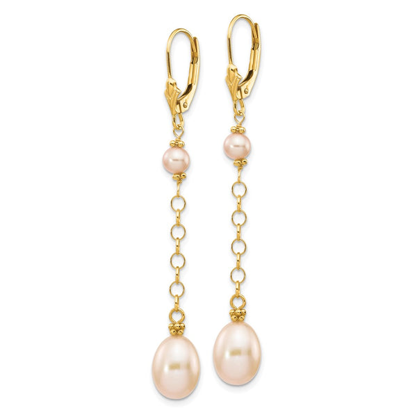 8X5MM Pearl Leverback Earrings in 14KT Yellow Gold