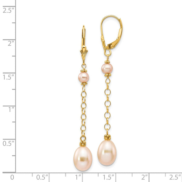 8X5MM Pearl Leverback Earrings in 14KT Yellow Gold