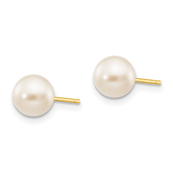 6MM Round Pearl Stud Earrings in 14KT Yellow Gold