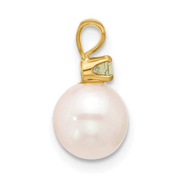 6X7MM Round Pearl and Peridot Pendant in 14KT Yellow Gold. Chain not Included