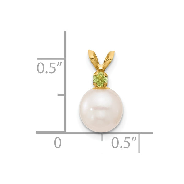 6X7MM Round Pearl and Peridot Pendant in 14KT Yellow Gold. Chain not Included