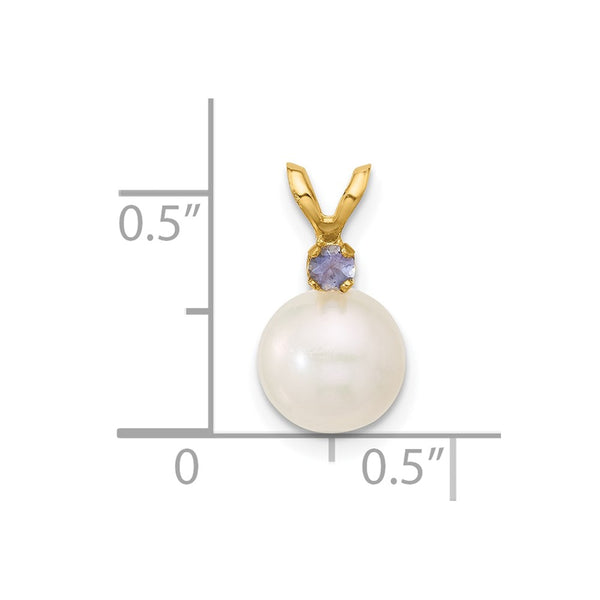 7MM Round Pearl and Tanzanite Pendant-Chain Not Included in 14KT Yellow Gold