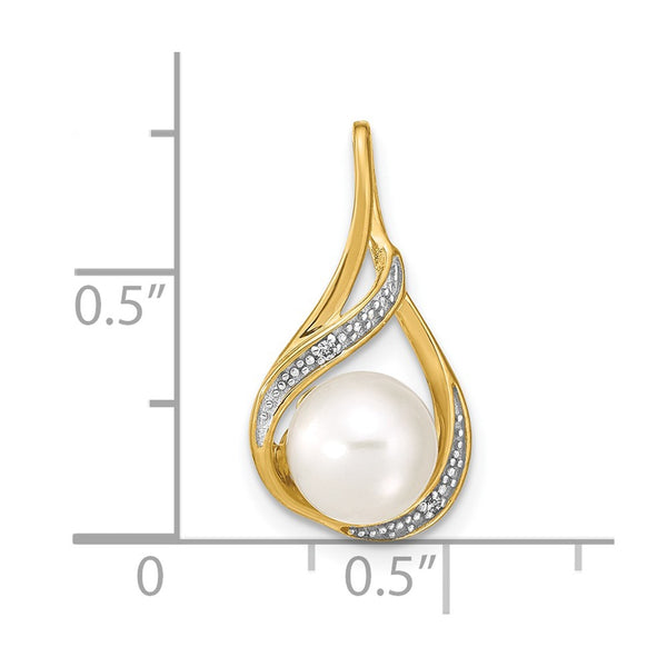 7X8MM Round Pearl and Diamond Pendant in 14KT Yellow Gold. Chain not Included