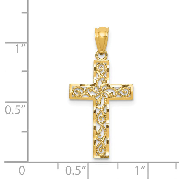 14KT Yellow Gold 27X13MM Diamond-cut Cross Pendant-Chain Not Included