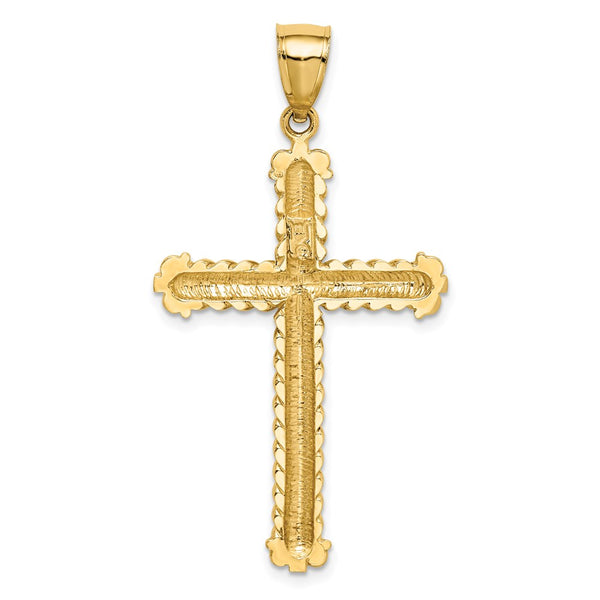 14KT Yellow Gold Diamond-cut Cross Pendant. Chain Not Included