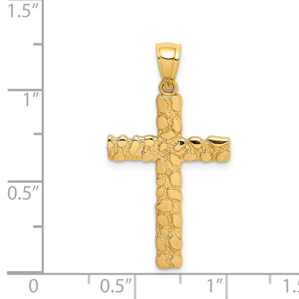 14KT Yellow Gold Nugget Cross Pendant-Chain Not Included