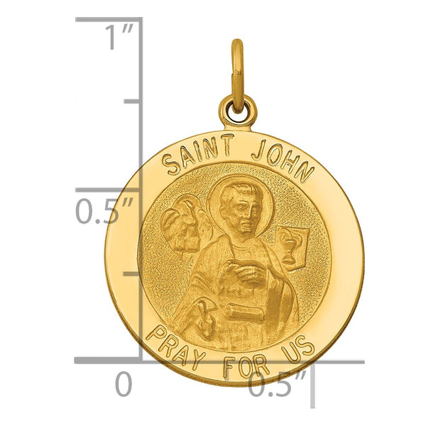 14KT Yellow Gold 27X19MM Medal Saint John Pendant-Chain Not Included