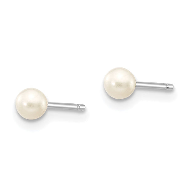 3MM Round Pearl Stud Earrings in 14KT White Gold