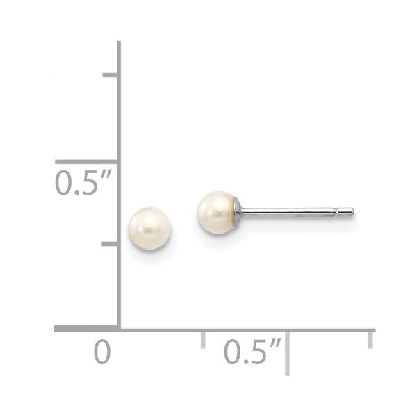 3MM Round Pearl Stud Earrings in 14KT White Gold