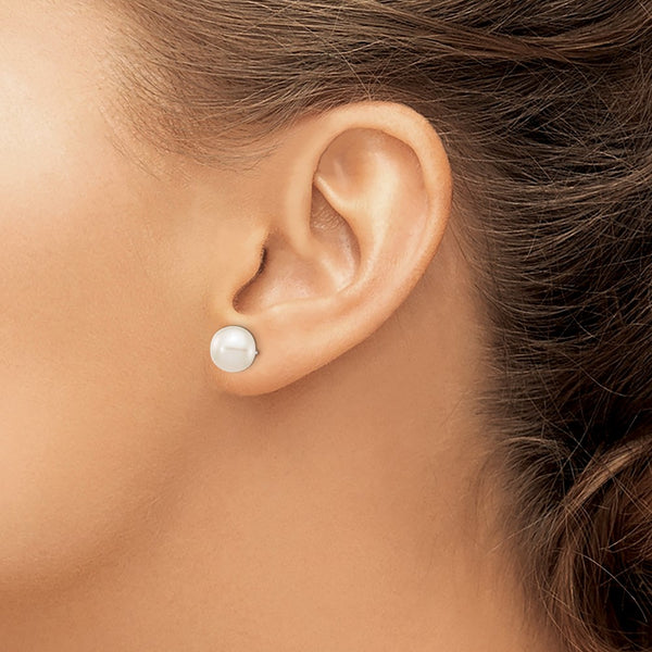 8MM Round Pearl Stud Earrings in 14KT White Gold