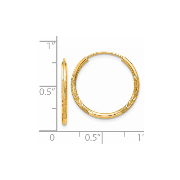 14KT Yellow Gold 17X1.5MM Diamond-cut Hoop Earrings