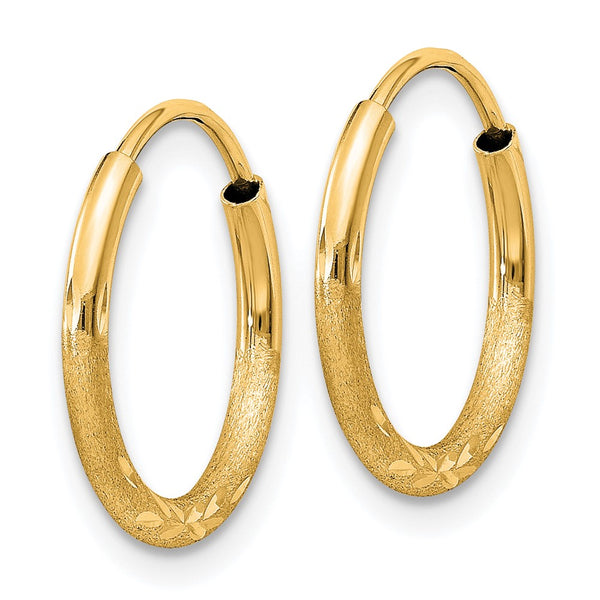 14KT Yellow Gold 12X1.5MM Diamond-cut Endless Hoop Earrings