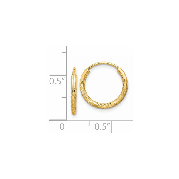 14KT Yellow Gold 12X1.5MM Diamond-cut Endless Hoop Earrings