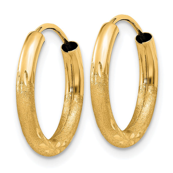 14KT Yellow Gold 15X2MM Diamond-cut Endless Hoop Earrings