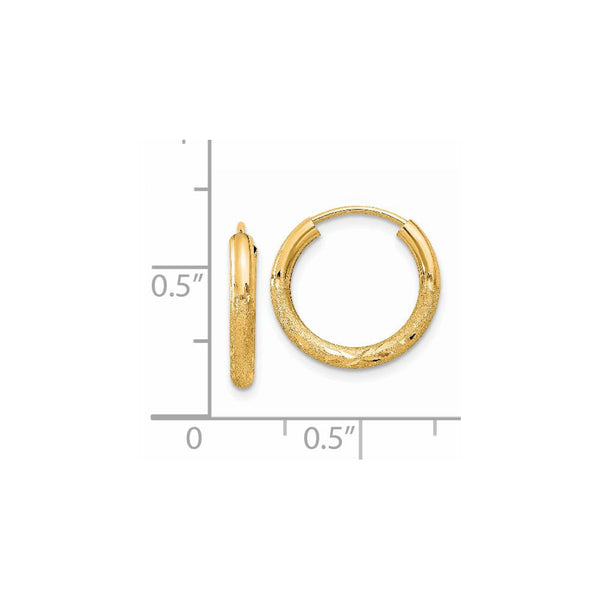 14KT Yellow Gold 15X2MM Diamond-cut Endless Hoop Earrings