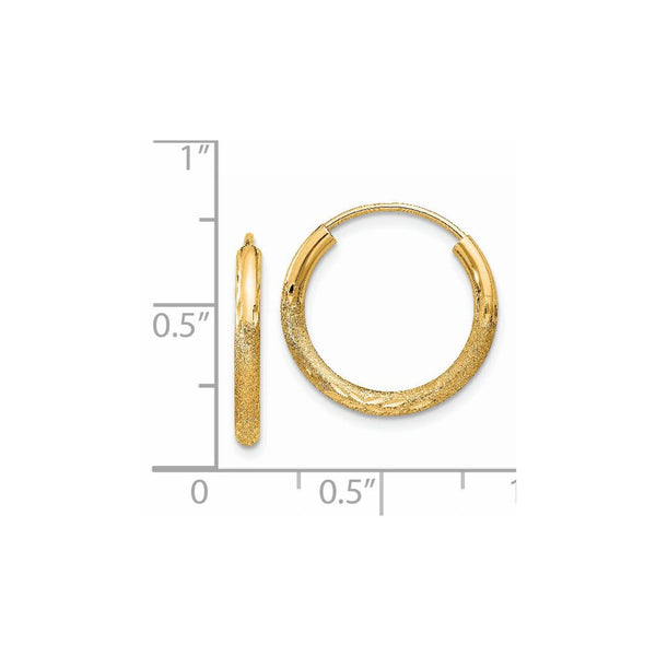 14KT Yellow Gold 18X2MM Diamond-cut Endless Hoop Earrings