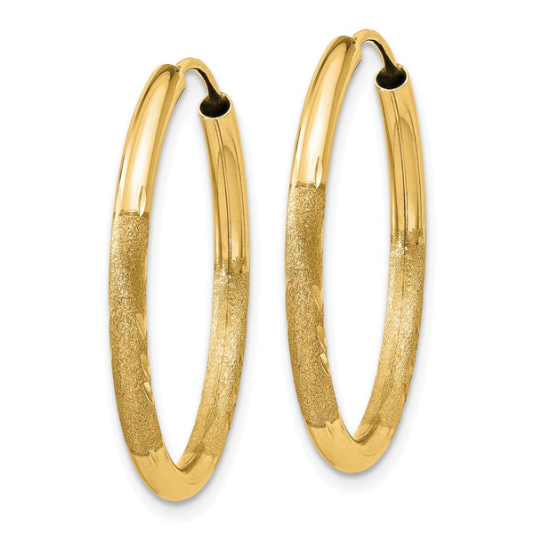 14KT Yellow Gold 21X2MM Diamond-cut Endless Hoop Earrings