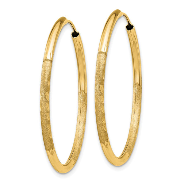 14KT Yellow Gold 30X2MM Diamond-cut Endless Hoop Earrings