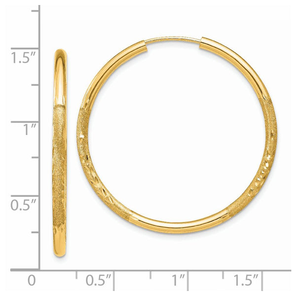 14KT Yellow Gold 30X2MM Diamond-cut Endless Hoop Earrings