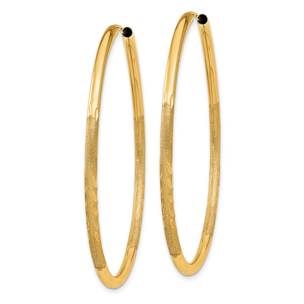 14KT Yellow Gold 40X2MM Diamond-cut Hoop Earrings