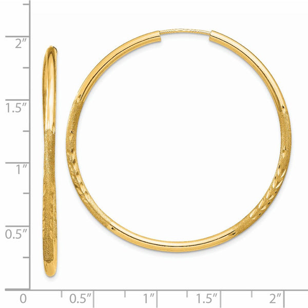 14KT Yellow Gold 40X2MM Diamond-cut Hoop Earrings